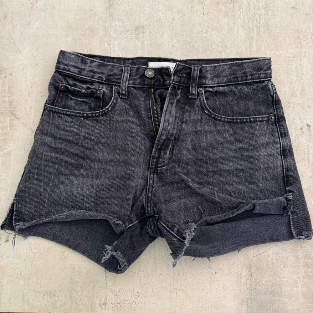 Abercrombie & Fitch Black Jean Shorts Mid-Thigh Cutoff